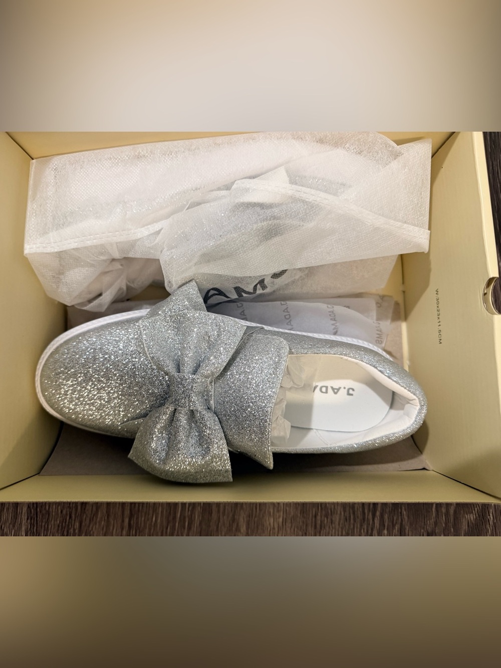 J. Adams Wally Platform Sneakers with Bow in Silver Glitter